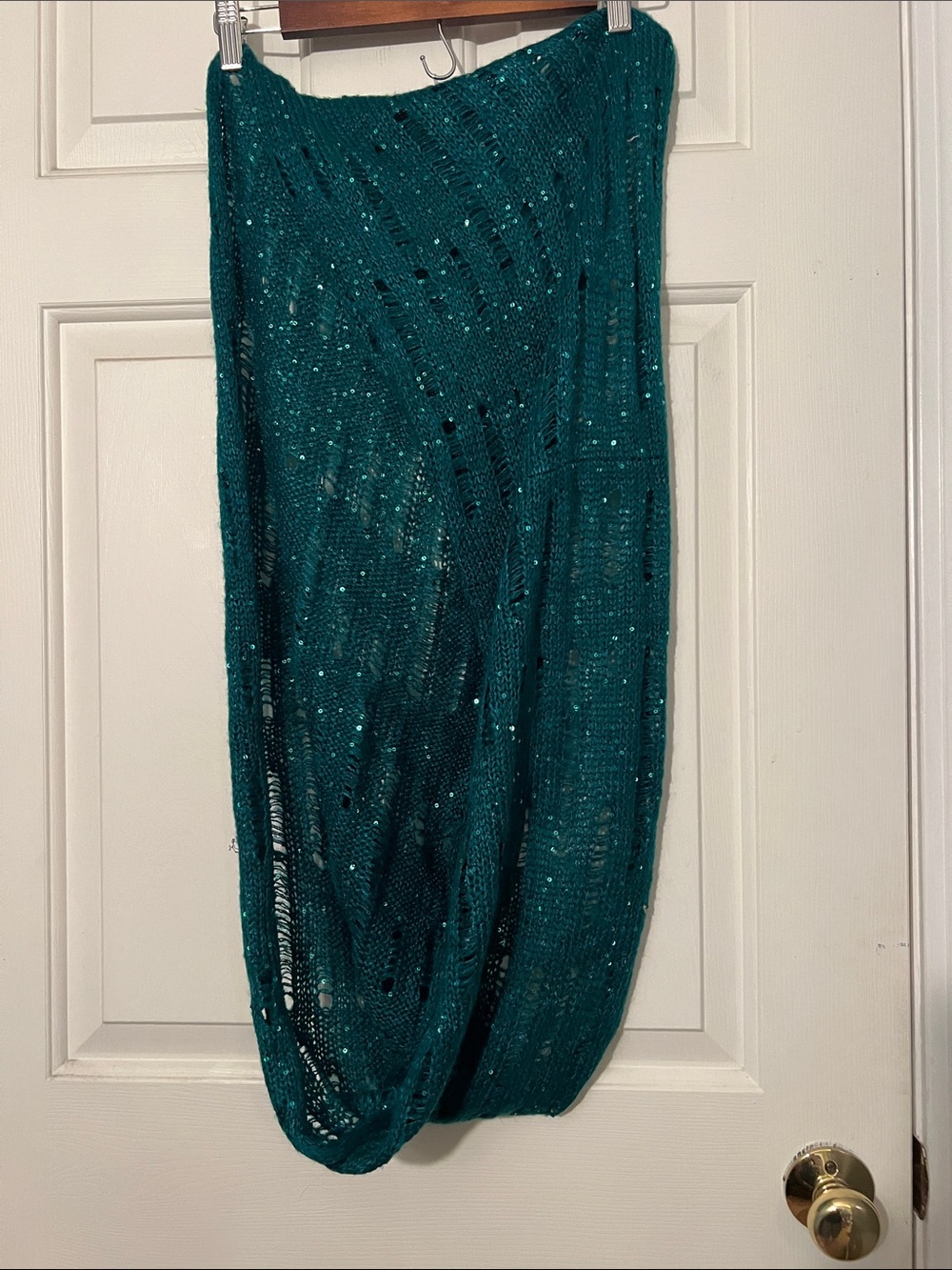 Teal Knit Infinity Scarf with Sequins